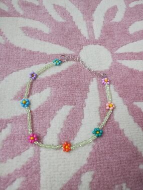 Handmade Beaded Flower Choker Necklace - Pastel Multi
